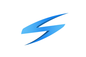 Abstract blue lightning bolt icon on transparent background, symbolizing energy, speed, and technology in a sleek modern design. png