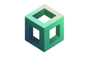 Abstract 3D green Penrose cube illustration, optical illusion, geometric shape, impossible construction, isolated on transparent background. png