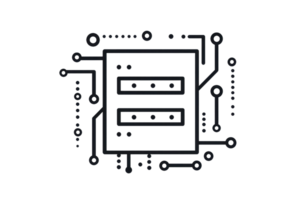 Abstract illustration of a microchip with circuit lines, symbolizing technology, computing, and innovation on a transparent background. png