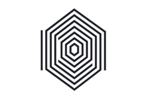 Abstract geometric hexagon design with concentric lines creating a mesmerizing optical illusion, perfect for backgrounds and design concepts. png