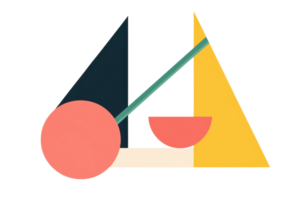 Abstract geometric illustration featuring colorful shapes including triangles, circles, and rectangles in a modern style art composition. png
