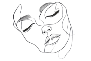 Abstract line art of a face with closed eyes, minimalist design in black and white. Elegant and modern artistic expression. png