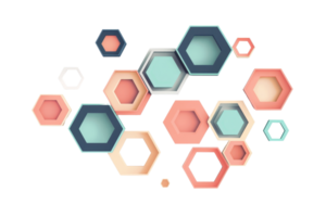 Abstract geometric background featuring colorful hexagons in various sizes and shades, creating a modern and dynamic design element. png