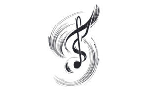 Abstract musical note design with swirling elements, representing creativity and sound. Ideal for music, art, or creative-themed projects. png
