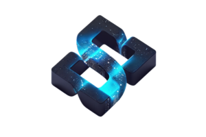 Abstract 3D logo design featuring a geometric shape with a blue galaxy texture, symbolizing innovation and modern technology. png