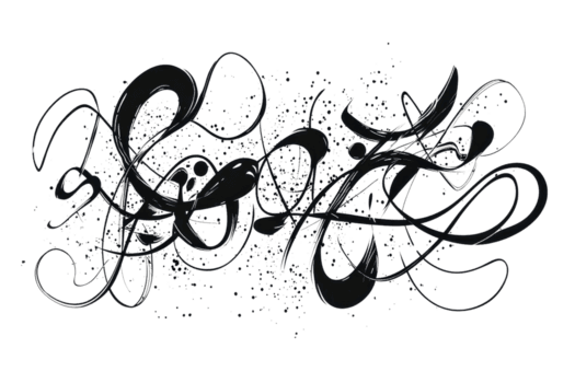 Abstract black ink swirl with fine details on a transparent background, creating an intricate, flowing artistic pattern. png