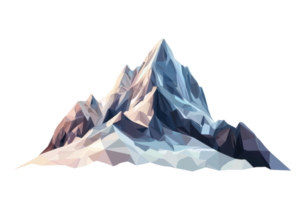 Abstract geometric mountain illustration in shades of blue and white, featuring sharp peaks and angular shapes, capturing a modern aesthetic. png