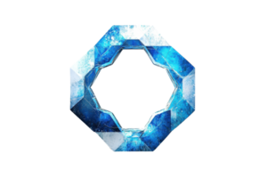 Abstract geometric design featuring a blue octagonal shape with icy textures, symbolizing innovation and modernity in design. png