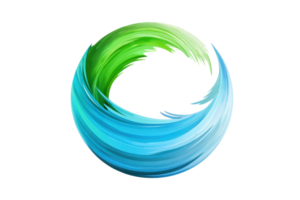 Abstract swirl of green and blue brush strokes creating a dynamic circular shape, symbolizing energy and fluidity. png