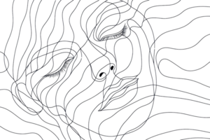 Abstract topographic line art depicting a human face with flowing lines, creating a surreal and artistic representation. png