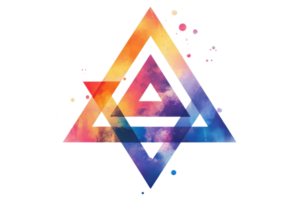 Abstract geometric design featuring vibrant overlapping triangles with a spectrum of colors and glowing effects, perfect for modern art projects. png
