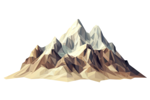 Abstract polygonal mountain illustration in geometric style featuring sharp peaks and muted earth tones against a transparent background. png