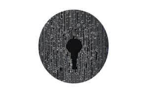 Abstract digital keyhole concept with binary code background, symbolizing cybersecurity and data protection in a technological world. png