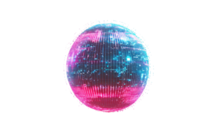 A vibrant digital globe with interconnected network paths in blue and pink, symbolizing global communication and technology. png