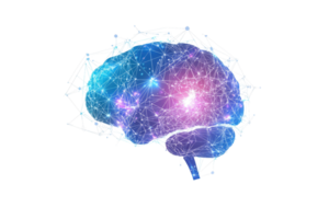 Abstract digital brain illustration with glowing connections, symbolizing artificial intelligence, technology, and innovation. png