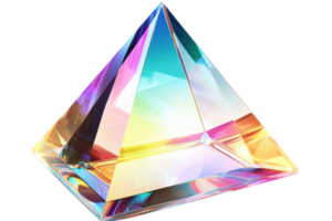A vibrant, multicolored glass prism capturing light in a spectrum of hues, casting rainbow reflections and creating a vivid display. png