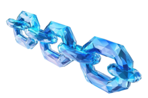 Abstract 3D rendering of a transparent blue crystal chain, symbolizing strength and connection. Perfect for technology and modern themes. png