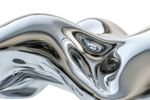 Abstract metallic fluid surface reflecting light, creating smooth, flowing waves. Ideal for backgrounds and modern design concepts. png