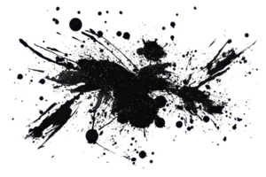 Abstract black ink splatter on transparent background. ideal for artistic projects, textures, and design elements. png