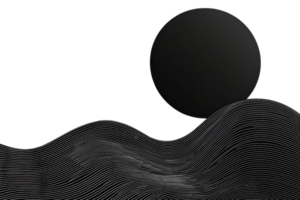 Abstract black wave form with circular element in minimalist design. Perfect for modern art and design backgrounds. png