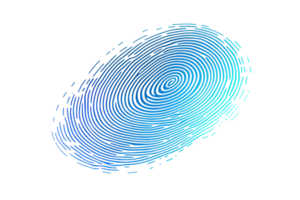 Abstract digital fingerprint with blue and turquoise lines. Represents security, identity, and technology concepts. png