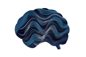 Abstract concept of a brain with wavy, blue lines symbolizing creativity and intelligence. Perfect for technology and science themes. png