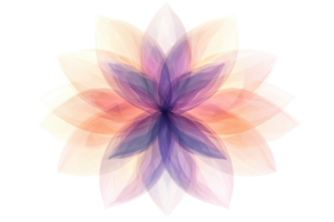 Abstract floral design with layered translucent petals in soft pastel colors. Symmetrical geometric pattern perfect for digital art projects. png