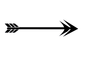 Black silhouette of an arrow pointing right, symbolizing direction, movement, and guidance against a transparent background. png