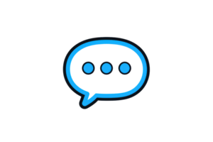 Blue speech bubble icon with dots representing communication or conversation. Perfect for chat, messaging, and customer service visuals. png