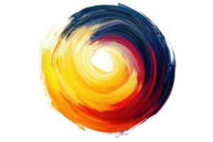 Abstract swirl of vibrant colors creating a captivating gradient of red, orange, and blue hues in a dynamic circular pattern. png