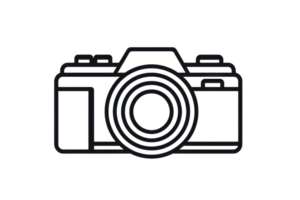 Captivating sketch of a vintage camera. Minimalist black outline on transparent background, perfect for design projects. png