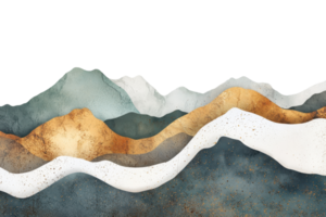 Abstract watercolor landscape depicting layered mountains in soft earthy tones, blending nature and art for a serene visual experience. png