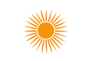 Bright orange stylized sun with radiating rays on a transparent background, symbolizing warmth, energy, and positivity in a minimalist design. png