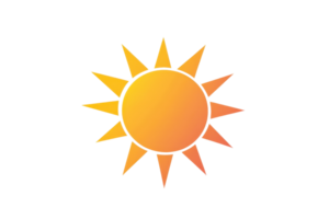 Bright orange sun icon with stylized rays, representing sunlight and warmth on a transparent background. Ideal for weather and climate projects. png