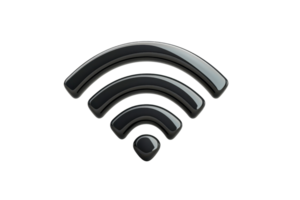 Black metallic Wi-Fi symbol icon, sleek modern design, isolated on transparent background. ideal for technology and connectivity themes. png