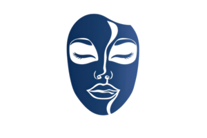 Artistic blue mask with elegant design, featuring defined facial lines and a contemporary style against a transparent background. png