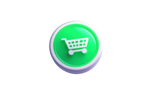 Bright green button with a shopping cart icon representing online shopping, ecommerce interface, and digital transactions concept. png
