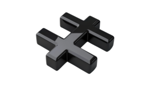 Black 3D hashtag symbol on a plain transparent background. Perfect for digital media, social media, and modern communication concepts. png