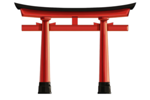 Bright red torii gate set against a minimalist transparent background. symbolizing Japanese culture and tradition. Perfect for design inspiration. png