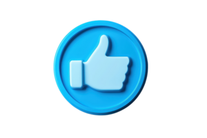 Blue thumbs up icon symbolizing approval or like, isolated on a transparent background. Perfect for social media, communication, and digital content. png
