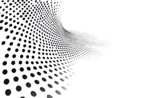 Abstract wave of black and white dot pattern forming a dynamic curved shape, conveying a sense of movement and fluidity against a dark backdrop. png
