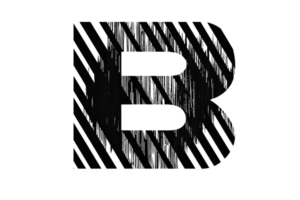Bold black letter B on a transparent background. with diagonal striped pattern, perfect for modern design projects and typography visuals. png