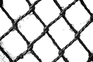 Close-up of a black chain-link fence against a transparent background. The pattern and texture of the metal mesh create an industrial aesthetic. png