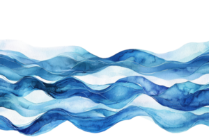 Abstract watercolor waves in shades of blue, creating a calming and artistic pattern, perfect for backgrounds or creative projects. png