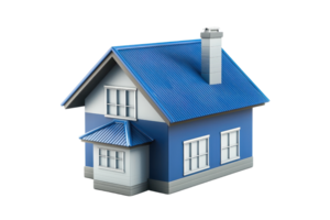 Blue roof house illustration with white windows and chimney, isolated on transparent background. Ideal for real estate, architecture, and design projects. png