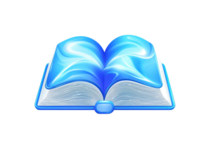 Blue glowing digital book icon symbolizing knowledge, learning, and education with a futuristic touch. Perfect for tech and innovation themes. png