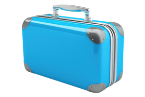 Blue suitcase with silver accents, perfect for travel and business trips. Durable, stylish, and ideal for vacations or business use. png