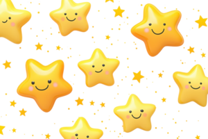 Cheerful cartoon stars with smiling faces on a transparent background. creating a playful and whimsical celestial pattern, perfect for kids' designs. png
