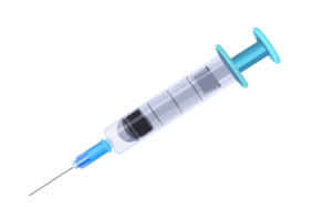 Close-up of a medical syringe with a blue plunger and a sharp needle, isolated on transparent background. for healthcare and medical use. png