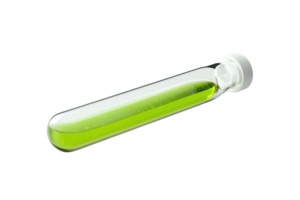 Close-up of a test tube filled with vibrant green liquid, isolated on a transparent background. Ideal for science or laboratory-themed projects. png